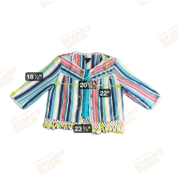 Multiples Striped Cotton Jacket Womens PL Patchwork Crochet Hem Wood Buttons - Picture 3 of 8